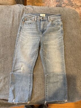 NWOT -Pistola Distressed Crop Jeans Size 27 Light Wash Raw Hem Designer Denim